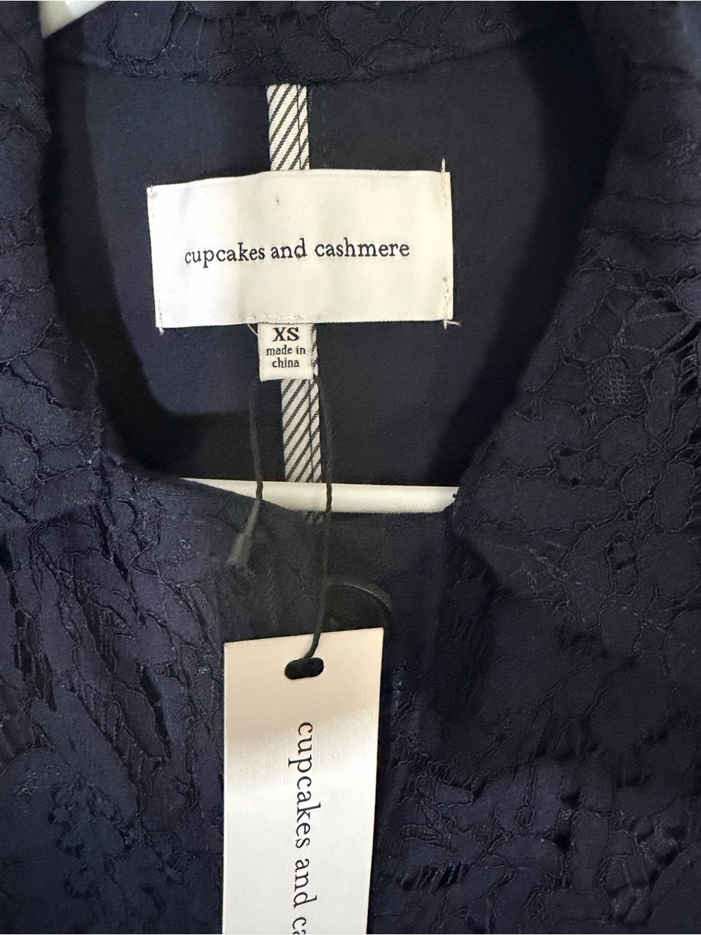 NWT Cupcakes and Cashmere Aldean Lace Trench Coat Dark Blue Women XS $178 - Picture 7 of 9